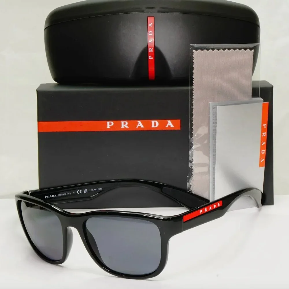 Prada Polarised Black Sunglasses Square Stripe 59mm